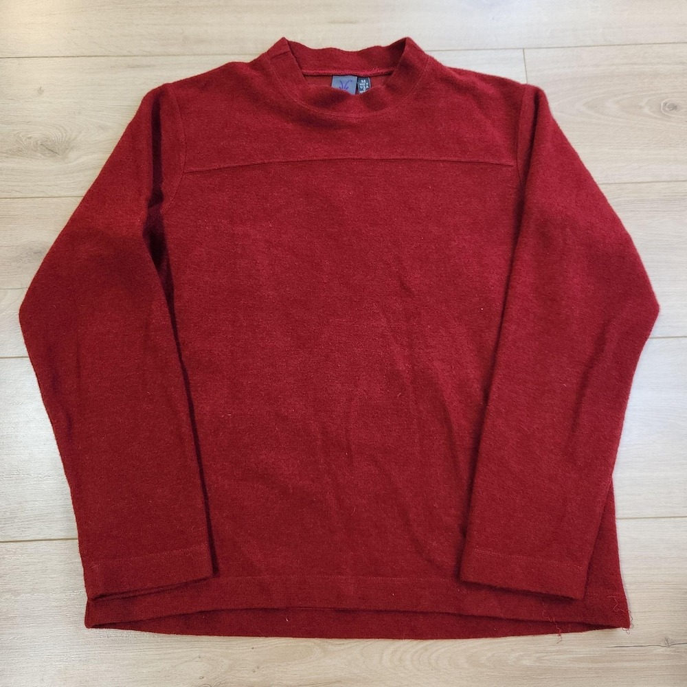 Ibex Sweater Mens Medium Red Mock Neck Merino Wool Blend Knit Pullover Casual